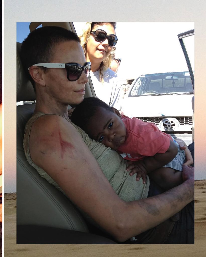 Charlize Theron shares a photo from the set of 2015's "Mad Max: Fury Road" with one of her daughters on Instagram