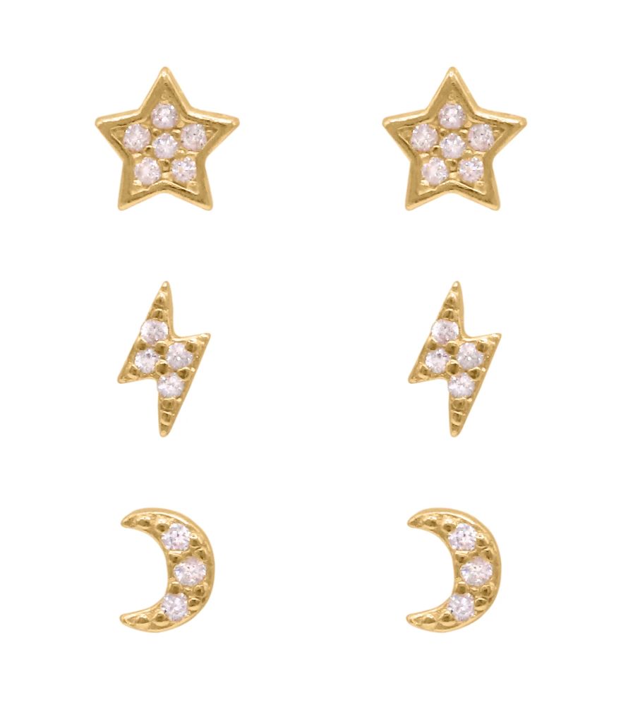 Luna Charles Miku Lightning, Moon & Star Stud Earrings Set