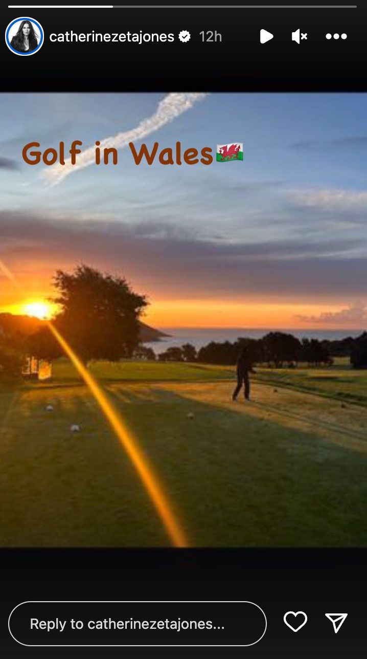Catherine Zeta-Jones on a golf course in Wales 