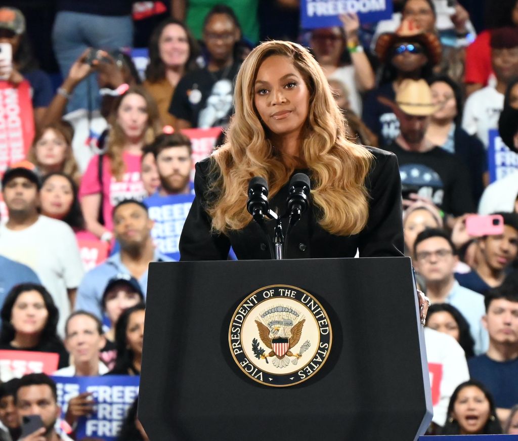 Beyonce delivers remarks at a campaign rally in support of US Vice President and Democratic presidential nominee Kamala Harris on 'Reproductive Freedom' at Shell Energy Stadium in Houston, Texas, United States on October 25, 2024. 