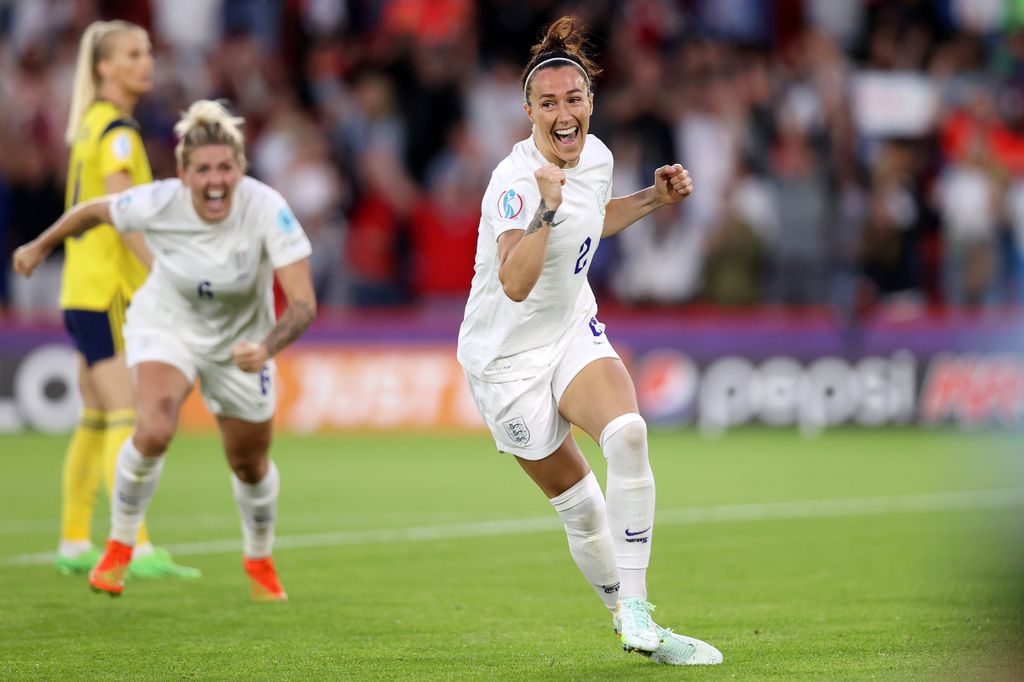 Lucy bronze cheering on the football pitch 