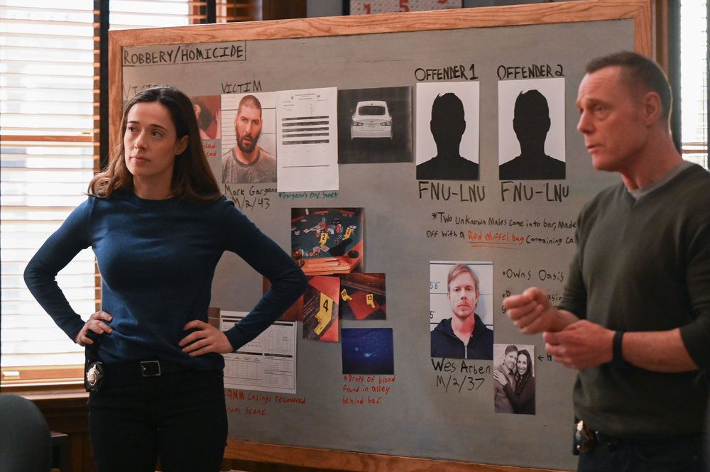 Marina Squerciati as Kim Burgess, Jason Beghe as Hank Voight in Chicago PD