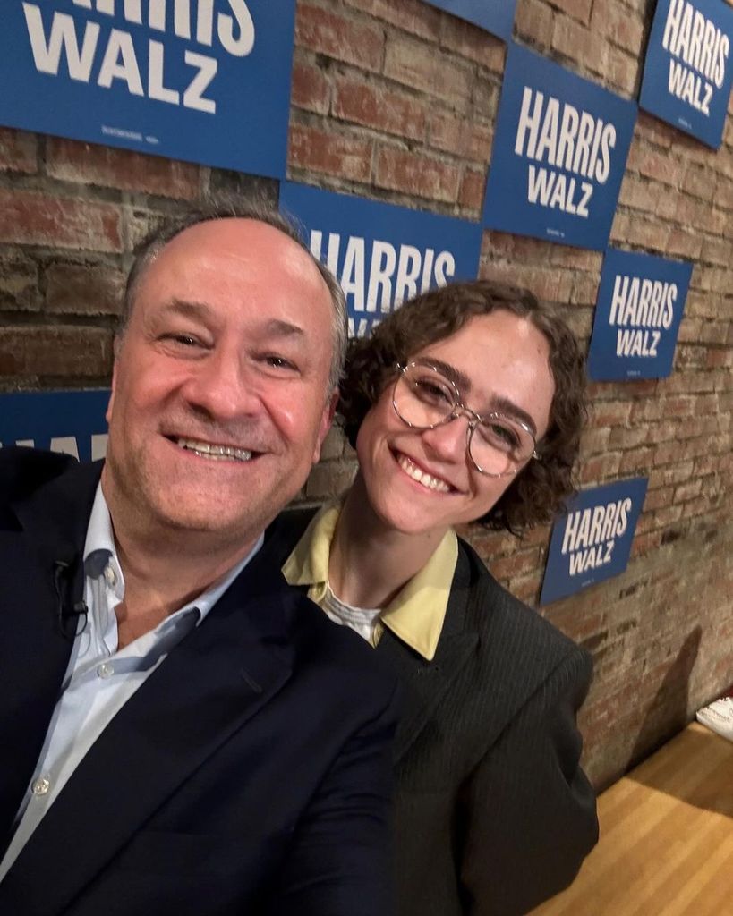 Ella with her dad Doug, supporting Kamala during the election