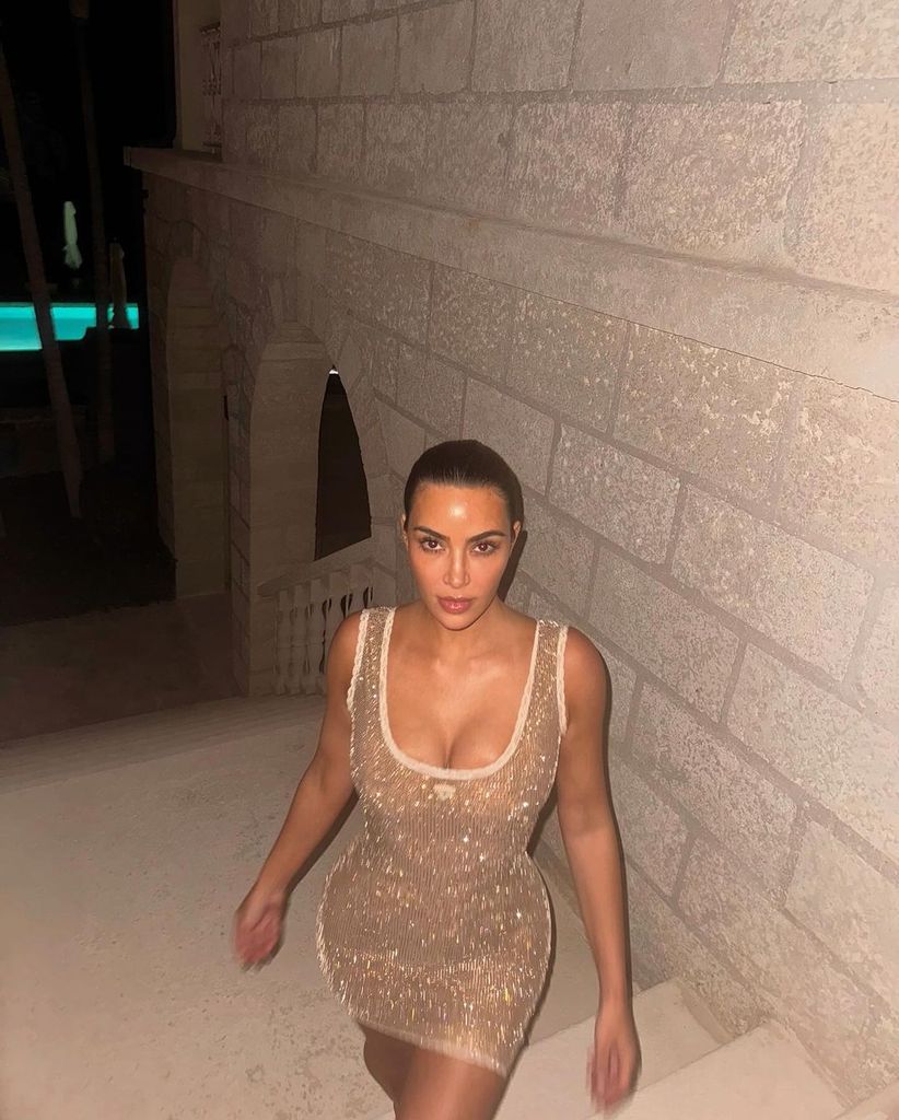 Kim Kardashian wearing a glitzy Prada mini dress
