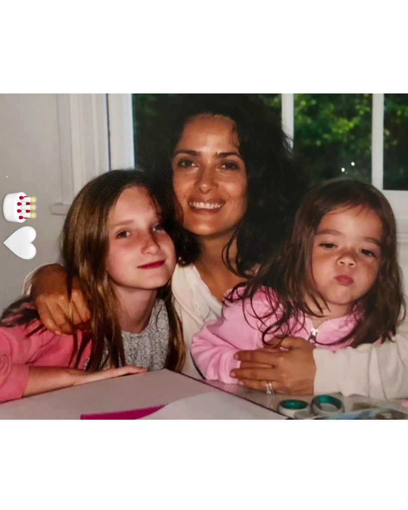 salma hayek throwback photo with arms around daughter valentina and stepdaughter mathilde