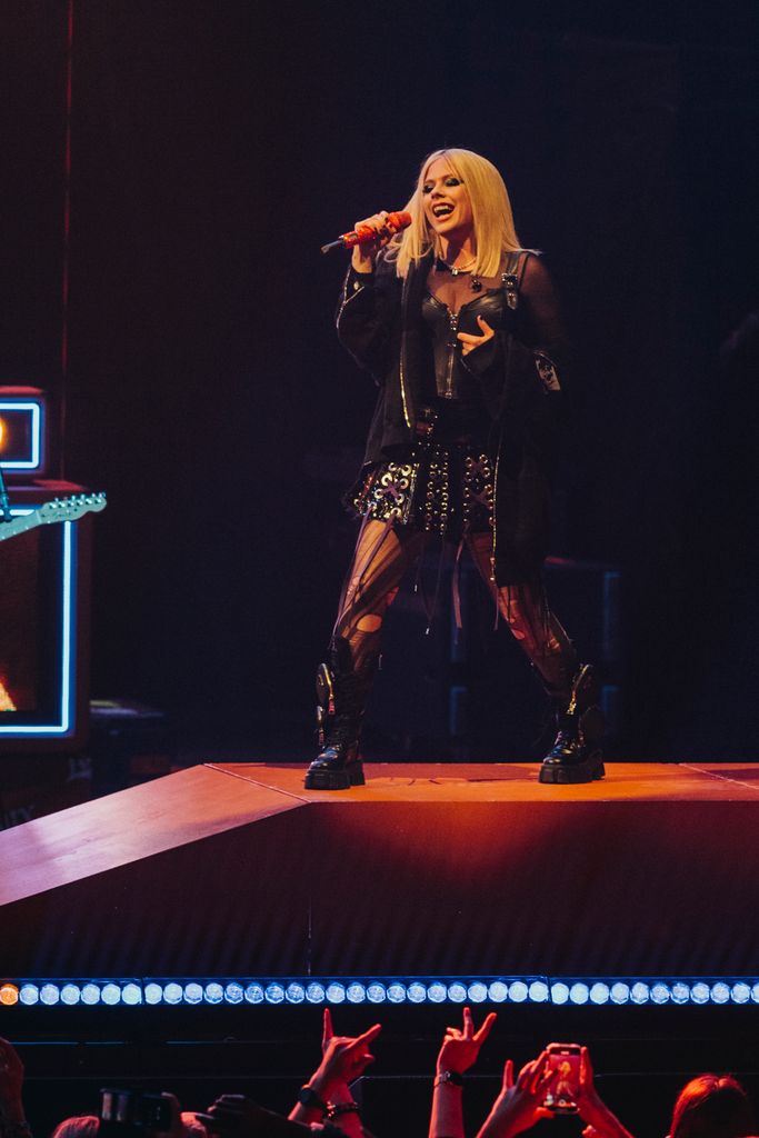 Avril Lavigne performs onstage at Le Zenith - La Villette as part of her Love Sux Tour on April 12, 2023 in Paris, France.