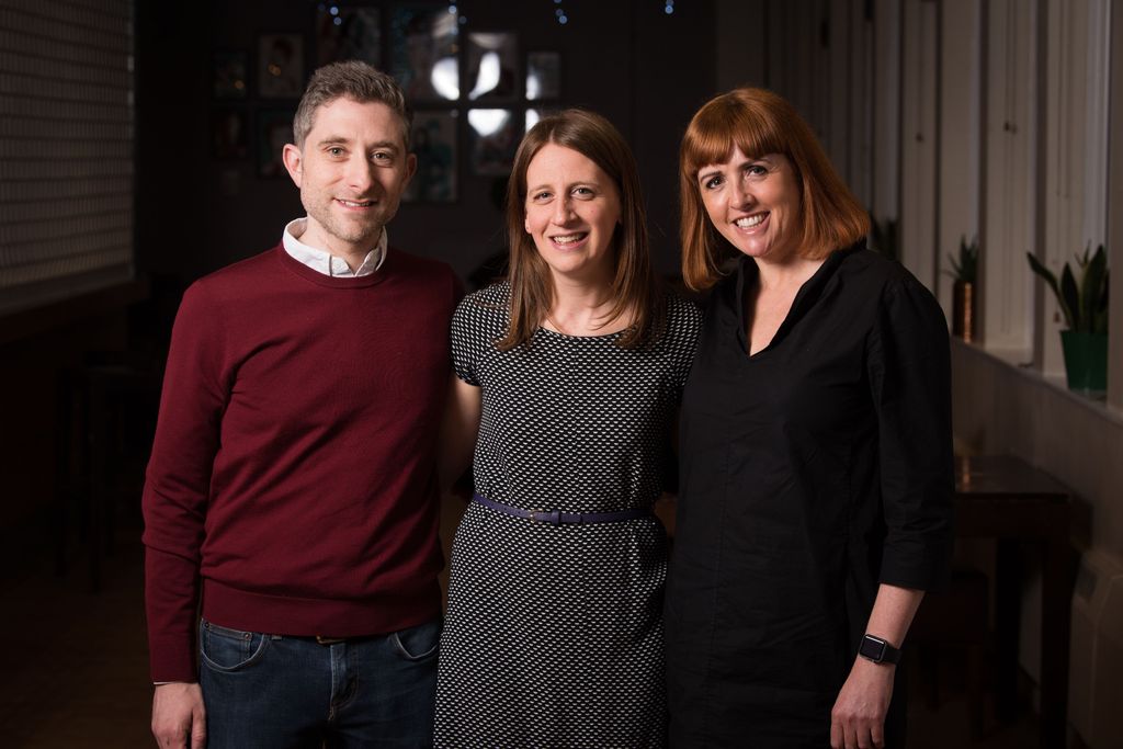 Cally Beaton at a fundraising comedy event in 2019, alongside the parents of the son for whom money was being raised