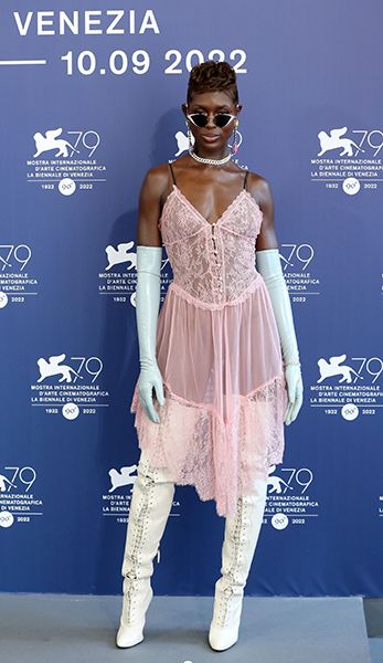 Jodie Turner Smith Pink Lace Dress
