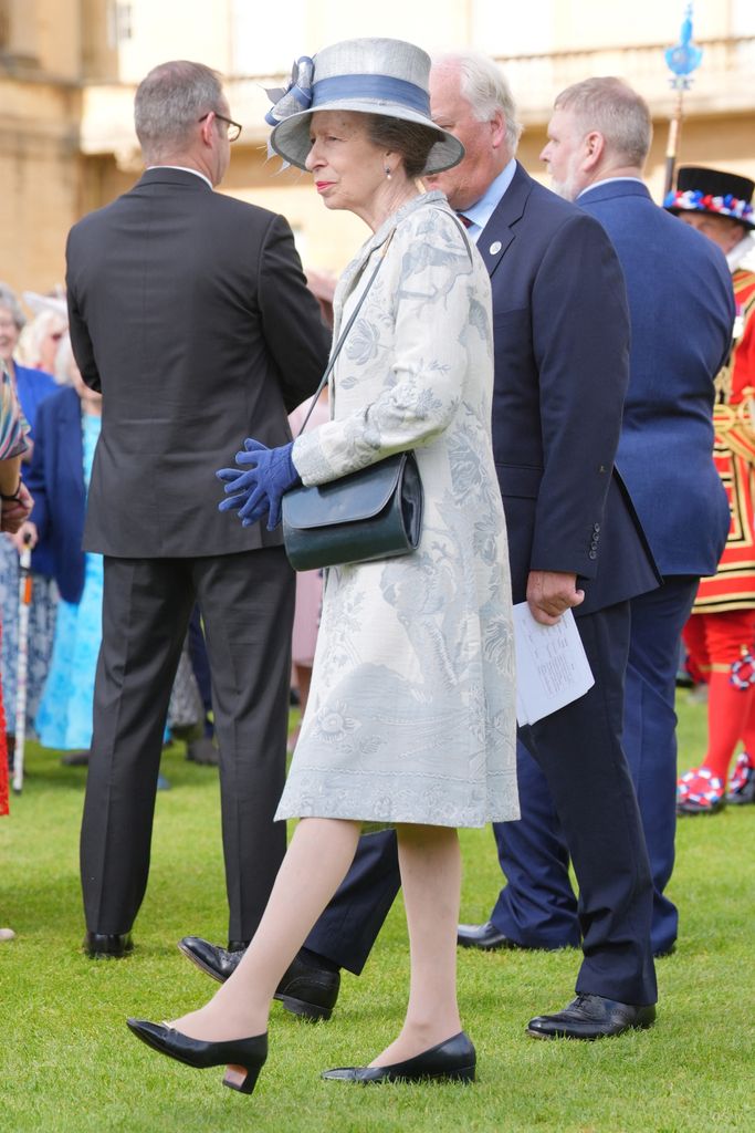 Princess Anne in grey floral coat dress and hat