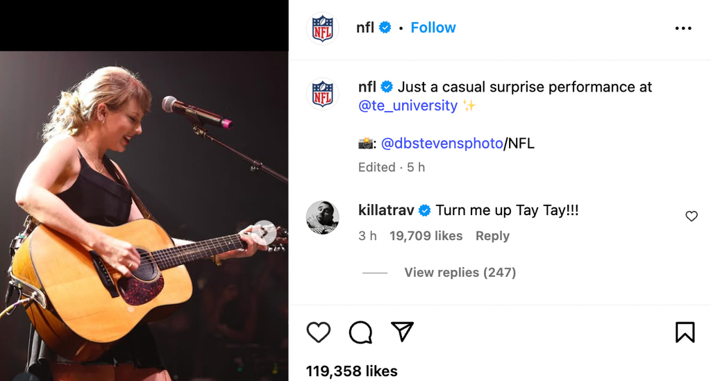 travis kelce comment on taylor swift performance