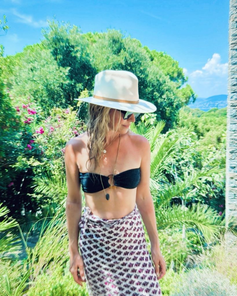 Cat Deeley wears a bikini and sarong on vacation