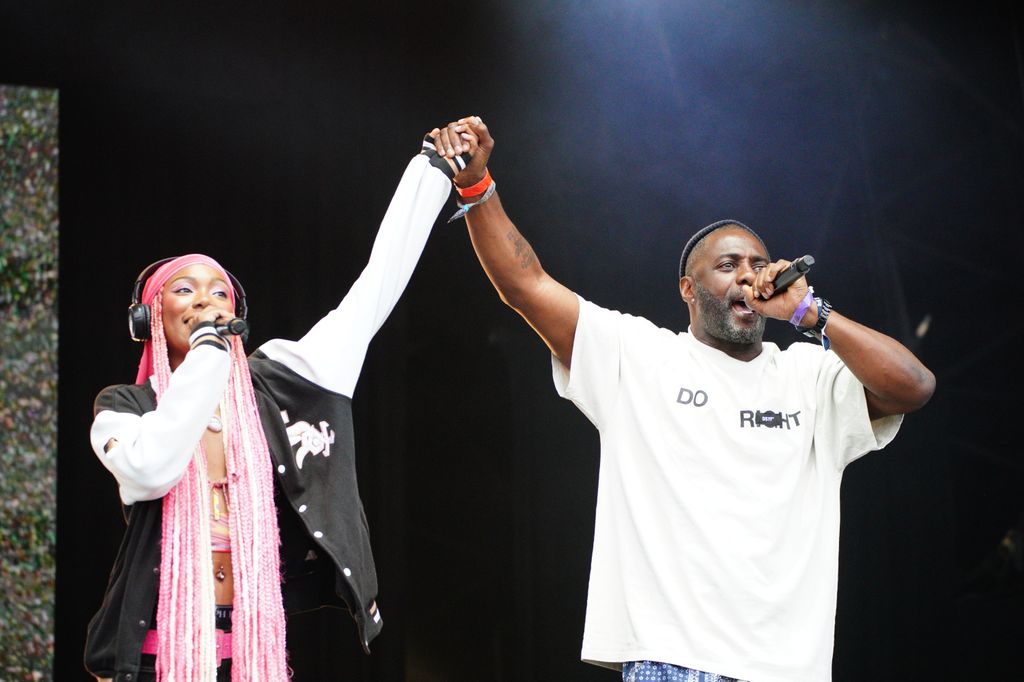 Idris Elba with Romaya, 18 from west London, at the Glastonbury Festival at Worthy Farm in Somerset. Picture date: Sunday June 30, 2024