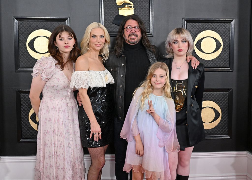 Harper Grohl, Jordyn Blum, Dave Grohl, Ophelia Grohl, and Violet Grohl attend the 65th GRAMMY Awards at Crypto.com Arena on February 05, 2023 in Los Angeles, California.