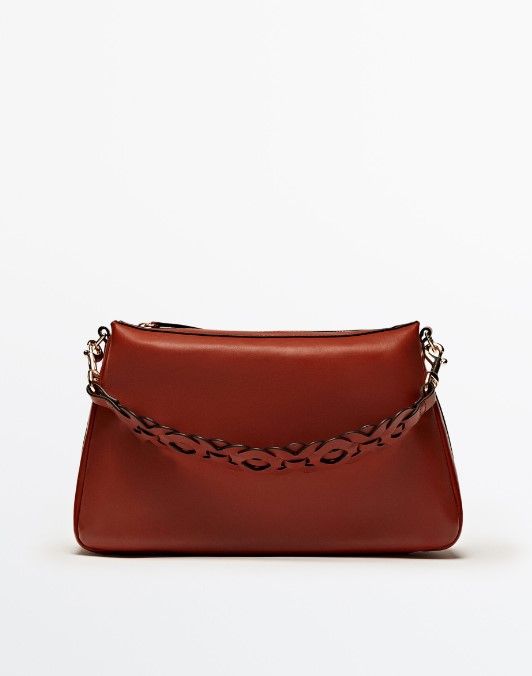 Leather Shoulder Bag With Interwoven Strap