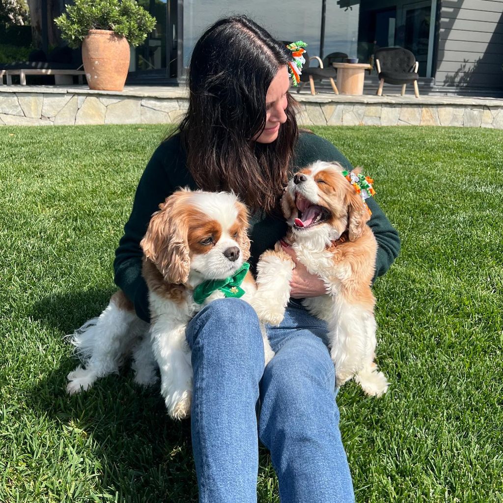 Courteney with dogs outside