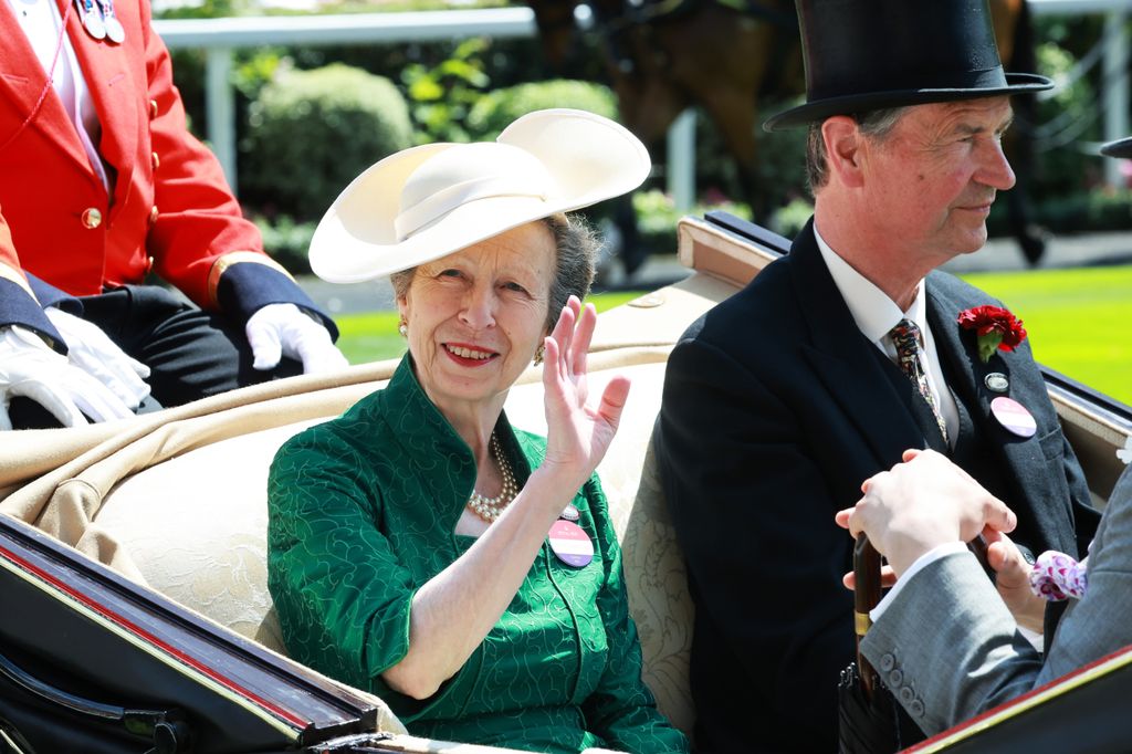 ASCOT, ENGLAND - JUNE 22: Princess Anne, Princess Royal and Vice Admiral Timothy Laurence attend day three of Royal Ascot 2023 at Ascot Racecourse on June 22, 2023 in Ascot, England. (Photo by Chris Jackson/Getty Images)