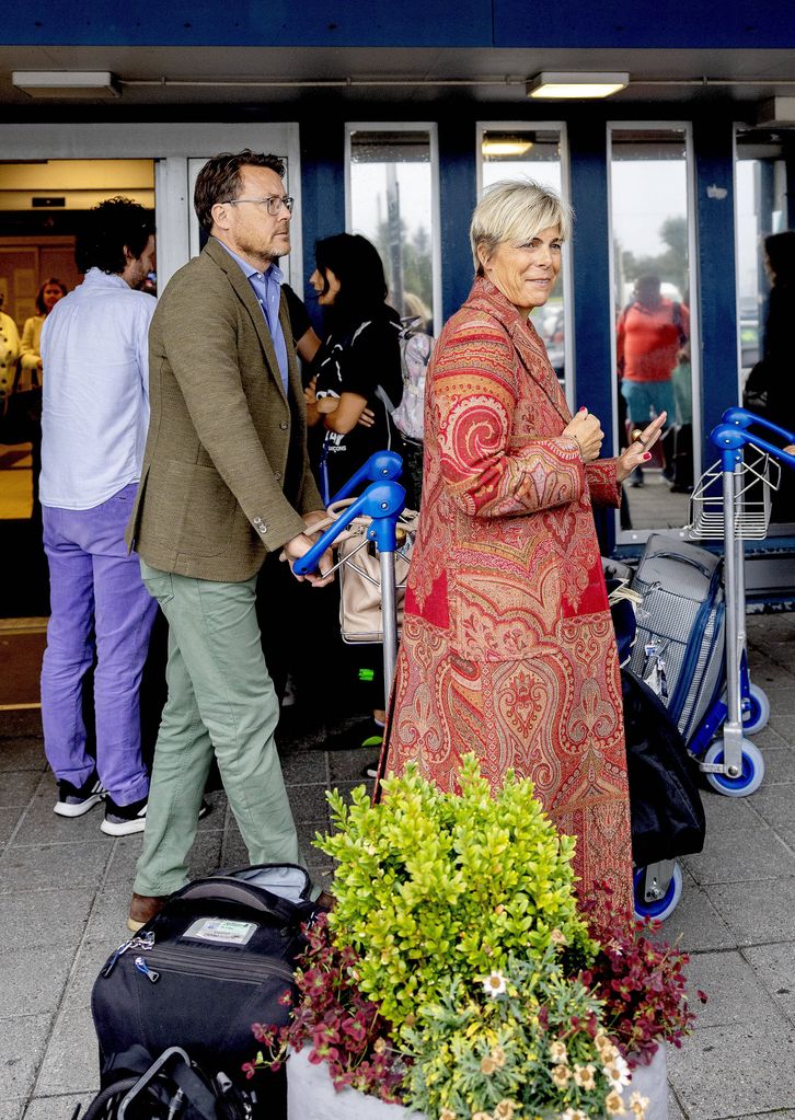 Dutch Princess Laurentien and Prince Constantijn arriving at the Alesund airport in Norway for the upcoming wedding of Norwegian Princess Martha Louise and American Shaman Durek and welcome party at Hotel 1904 in Aalesund.