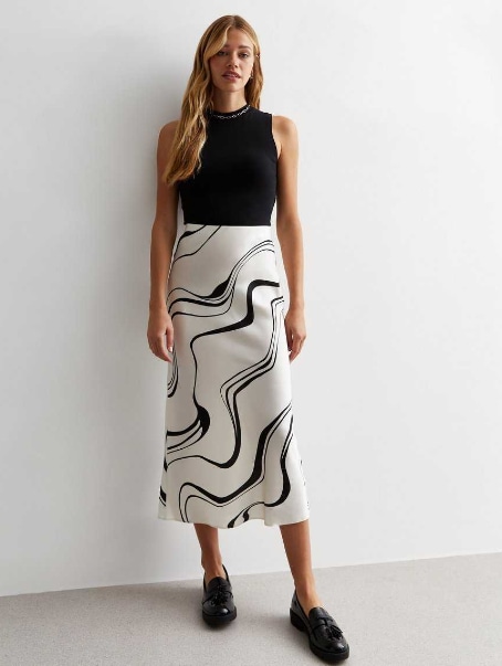 new look wave print midi skirt 