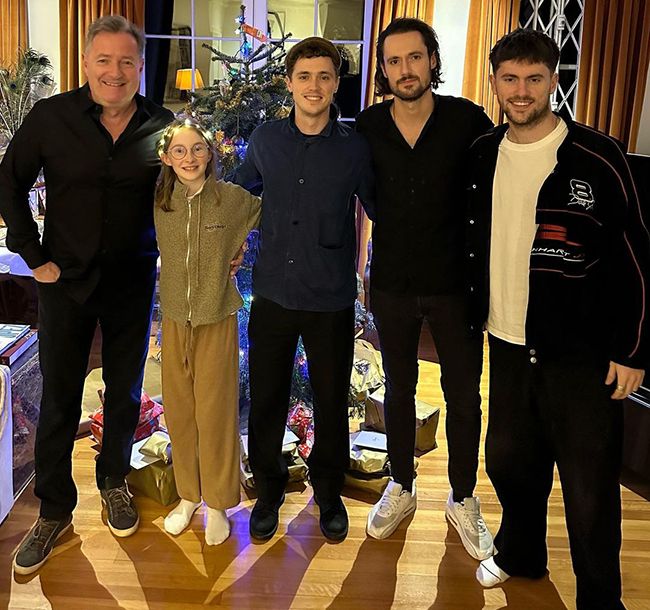 christmas photo of piers morgan with elise and sons albert stanley and spencer