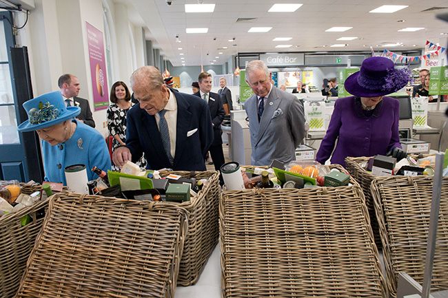 The Queen presented with a hamper during visit to Waitrose in Poundbury