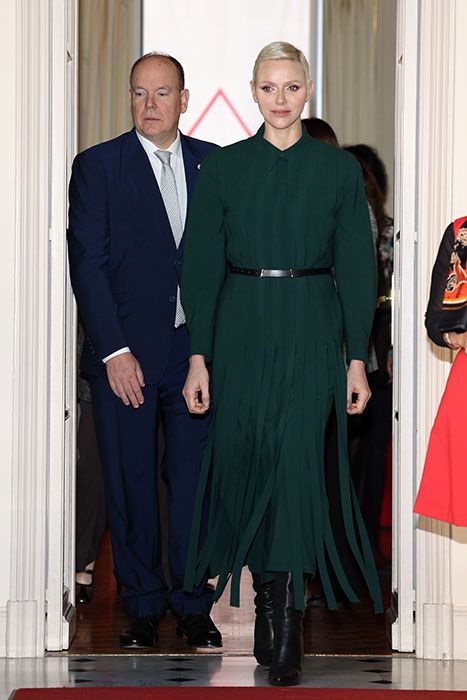 Princess Charlene stuns in green pleated dress as she joins Prince ...