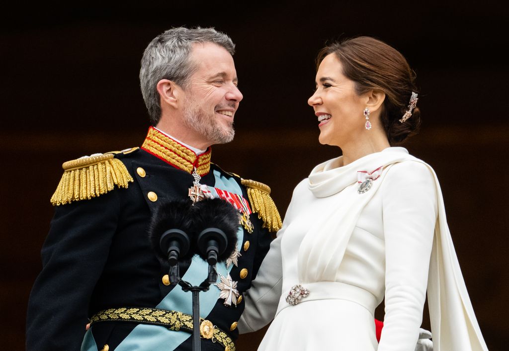 King Frederik smiles at Queen Mary after proclaimation