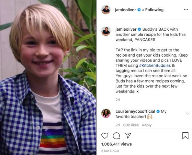 jamie oliver son buddy impresses courteney cox