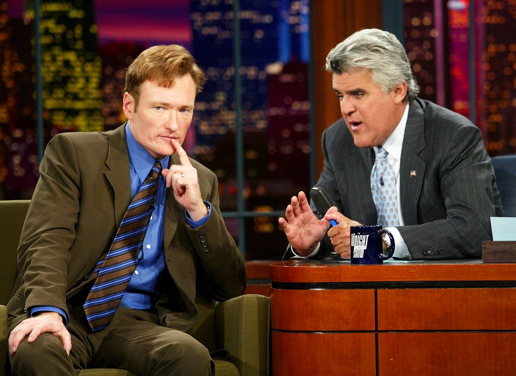 Talk show host Conan O'Brien appears on "The Tonight Show with Jay Leno" at the NBC Studios on September 5, 2003 in Burbank, California