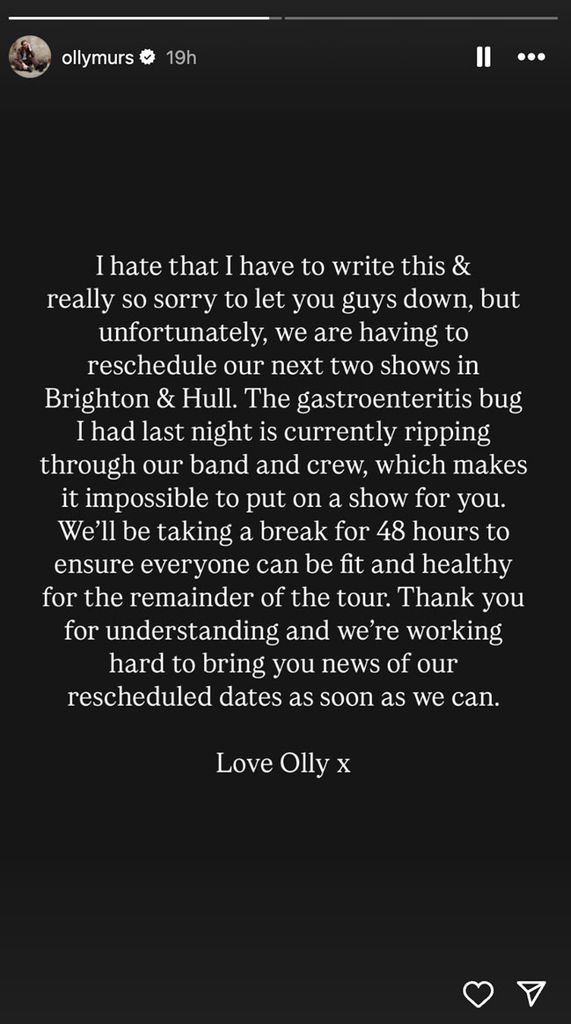 Olly Murs forced to cancel two gigs