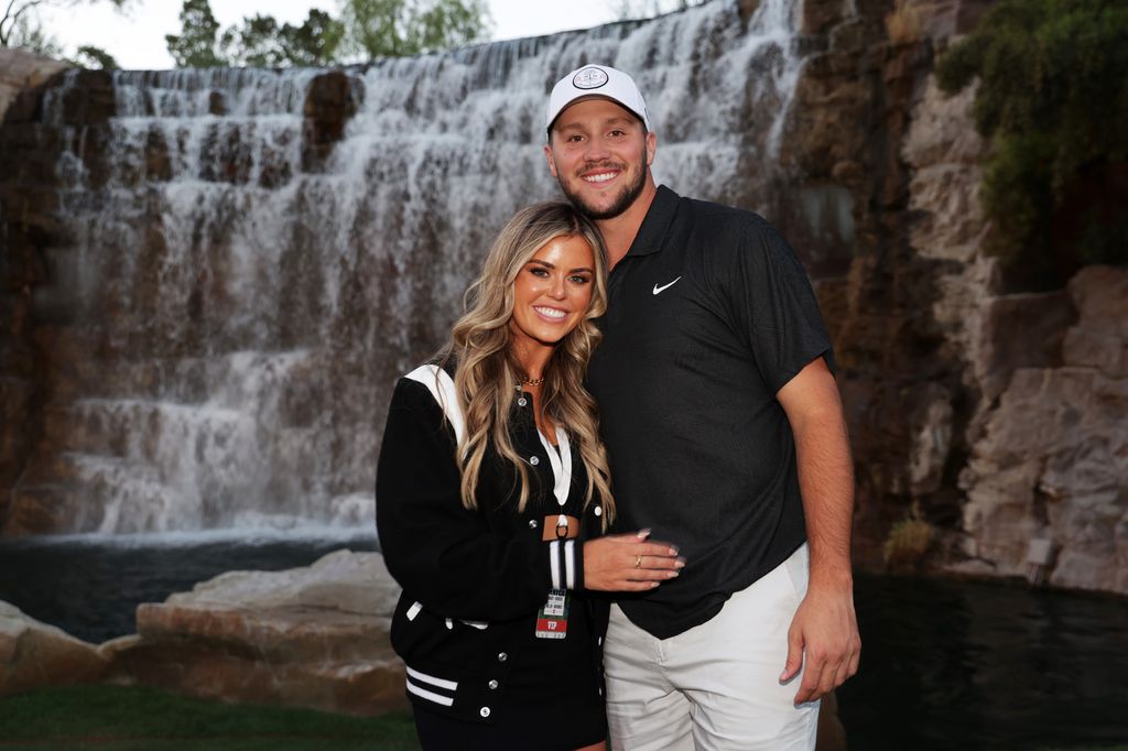 Josh Allen and Brittany Williams pose during Capital One's The Match VI - Brady & Rodgers v Allen & Mahomes at Wynn Golf Club on June 01, 2022