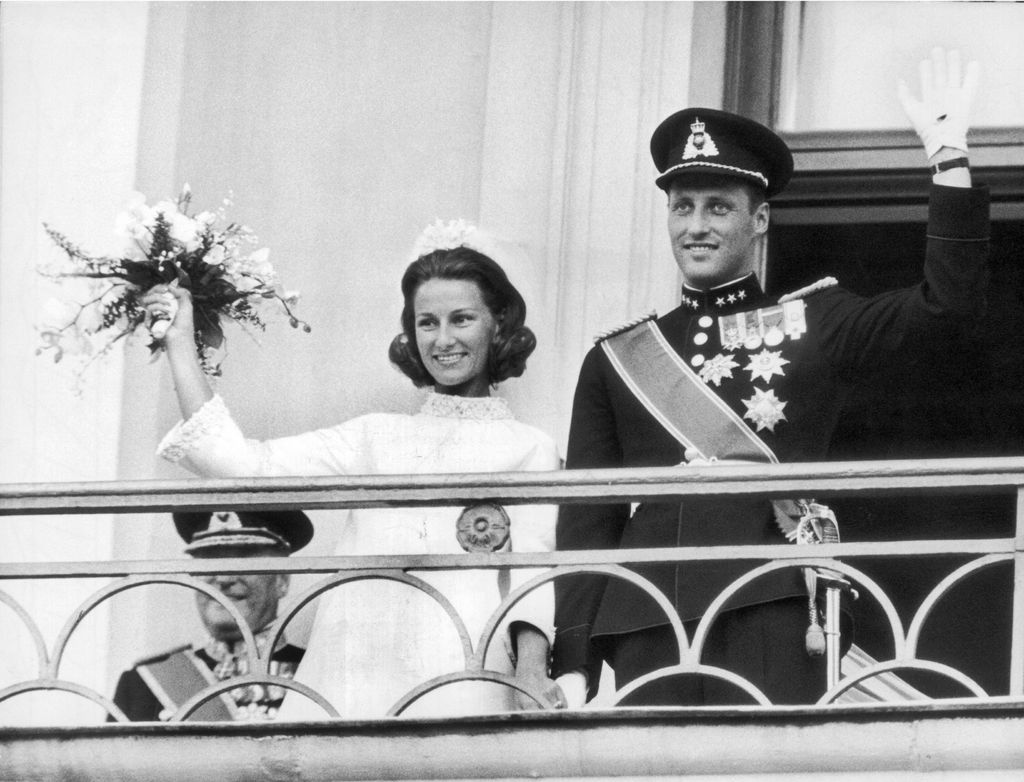 King Harald and Queen Sonja on their wedding day in 1968