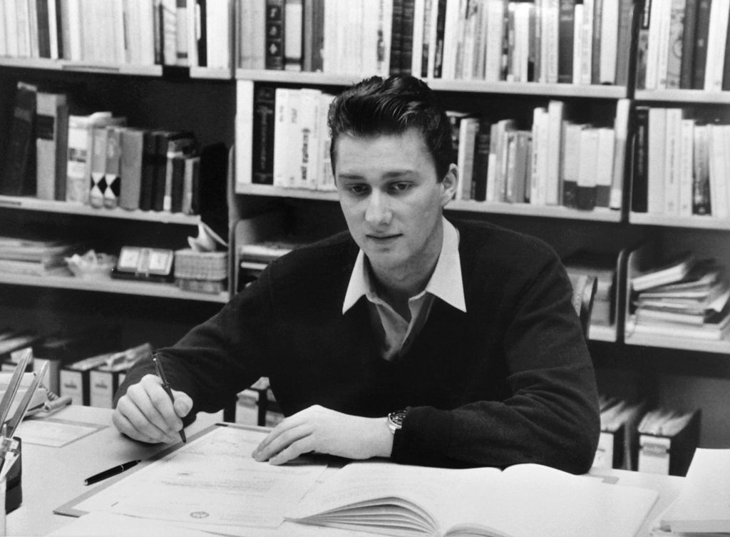 Crown Prince Philippe of Belgium working at his desk in 1981