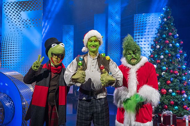 Josh Widdicome, Adam Mills and Alex Brooker dress up for Christmas special