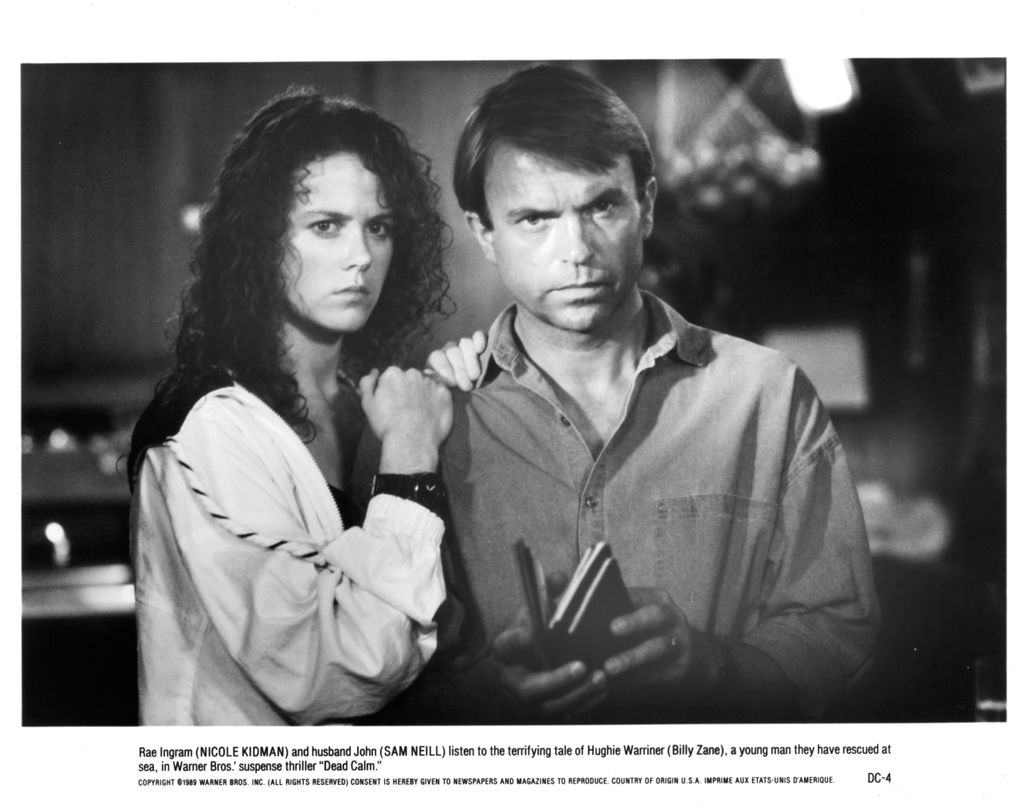 Image en noir et blanc de Nicole Kidman et Sam Neill dans Dead Calm
