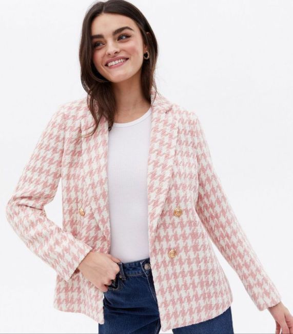 sophie wessex trooping pink check blazer dog tooth gingham new look