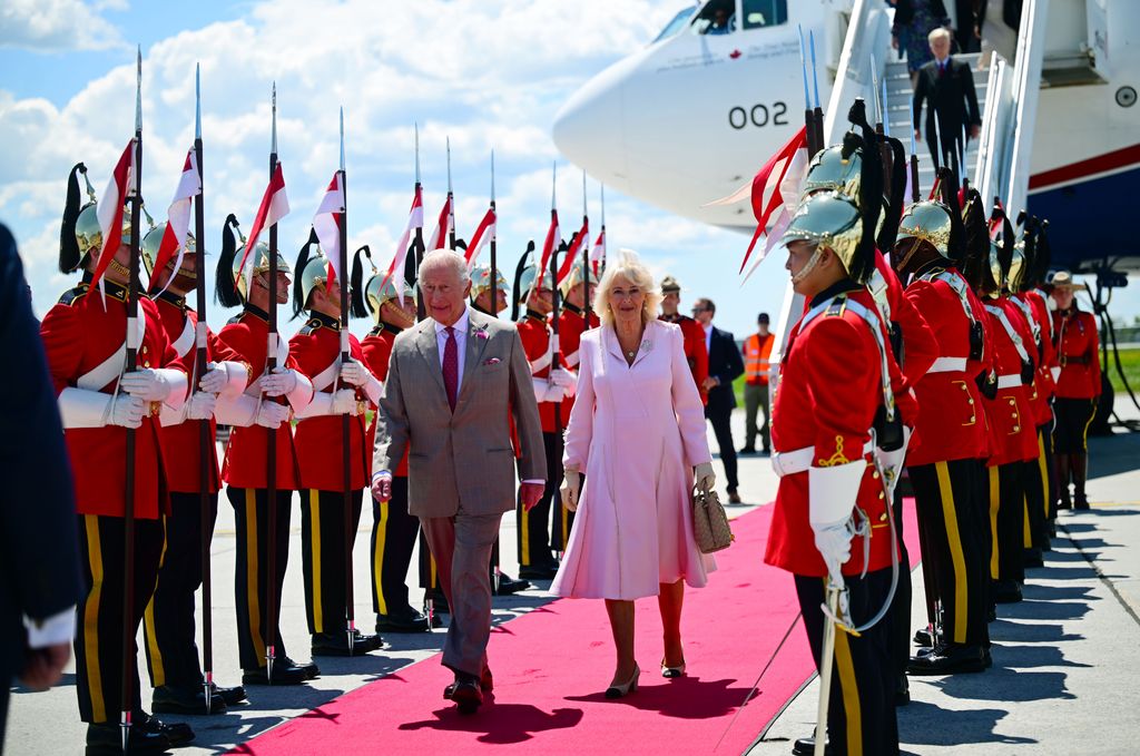 King Charles lll and Queen Camilla arrive at Ottawa Airport during an official visit to Canada on May 26, 2025 in Ottawa, Canada.