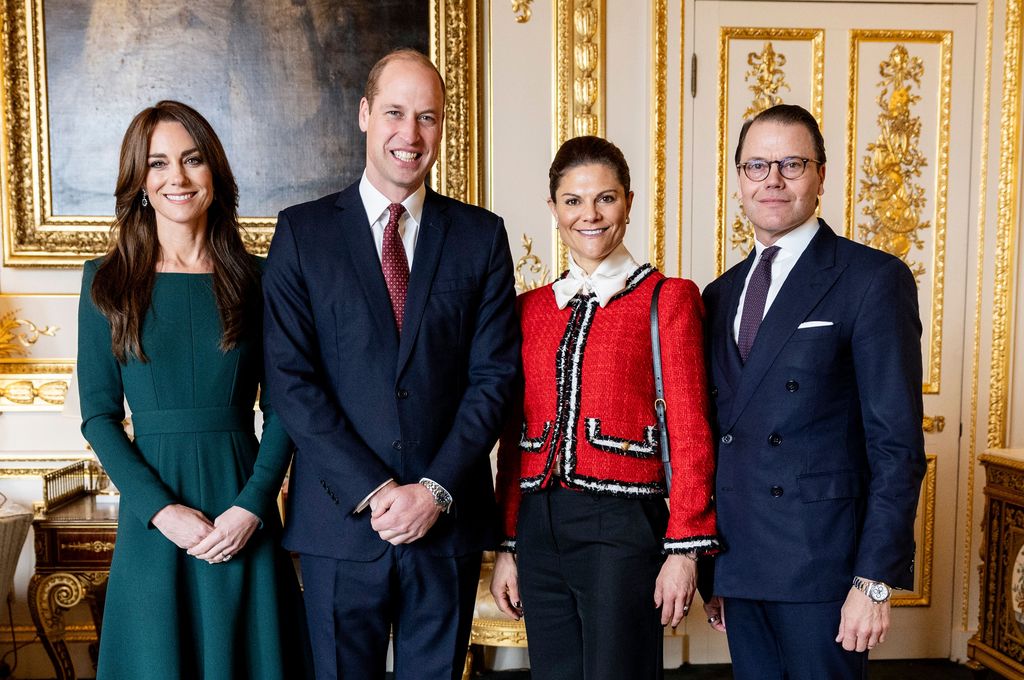 Kate and William smiling with Swedish royalse