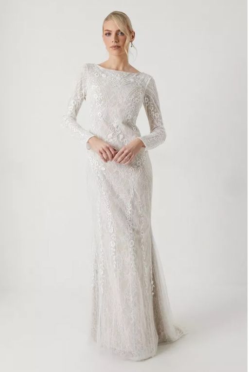 Coast Premium Lace Overlay Handstitched Long Sleeve Wedding Dress