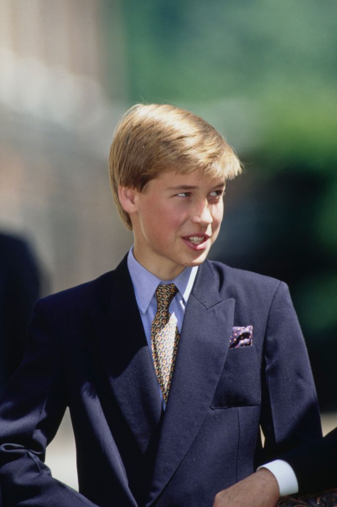Prince William, wearing a blue blazer over a light blue shirt and a tie, marking the 95th birthday of his great grandmother Queen Elizabeth The Queen Mother, outside Clarence House in London, England, 4th August 1995