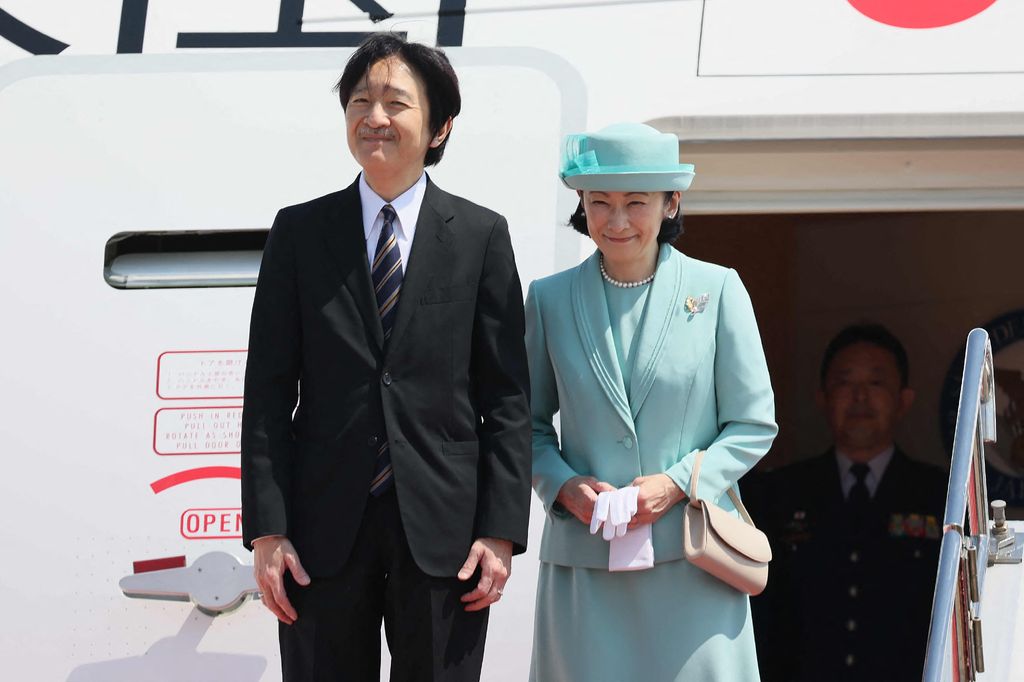 Japan's Crown Prince Akishino and his wife Crown Princess Kiko leaving Tokyo for King Charles' coronation
