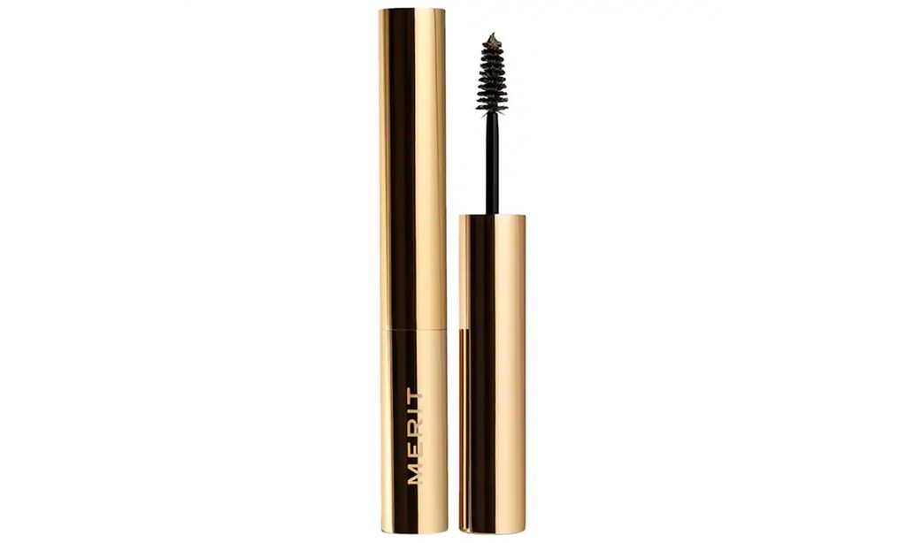 merit brown mascara in gold packaging