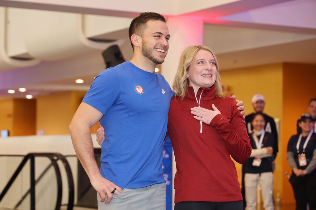U.S. Olympians Korey Dropkin and Corey Thiesse attend the Team United States Welcome Experience at the Milan-Cortina 2026 Olympics