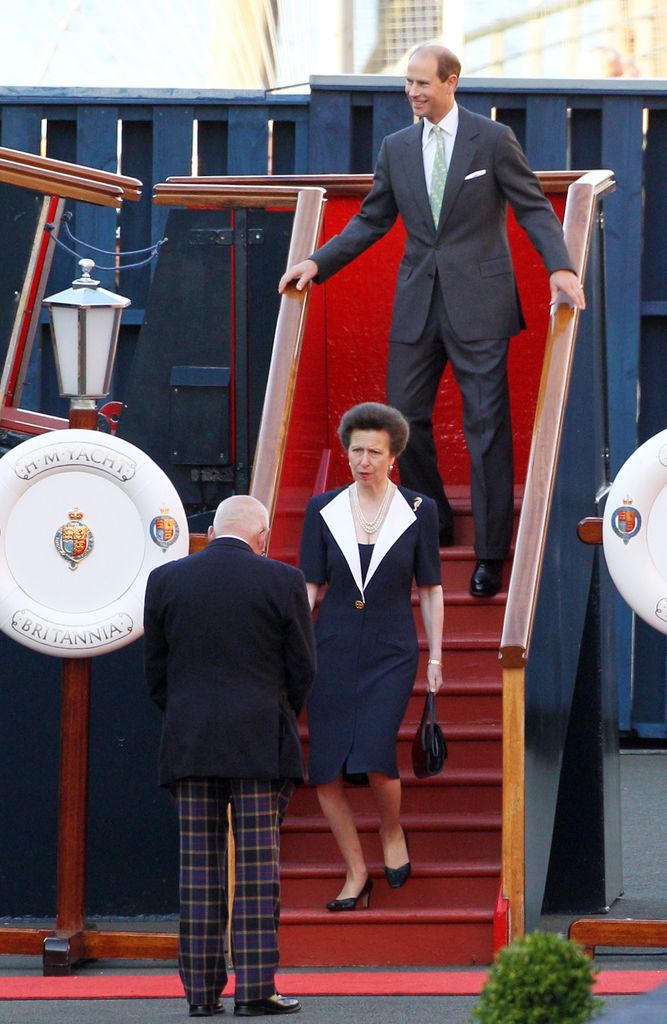 Princess Anne wearing sailor dress at Zara Tindall's pre-wedding party