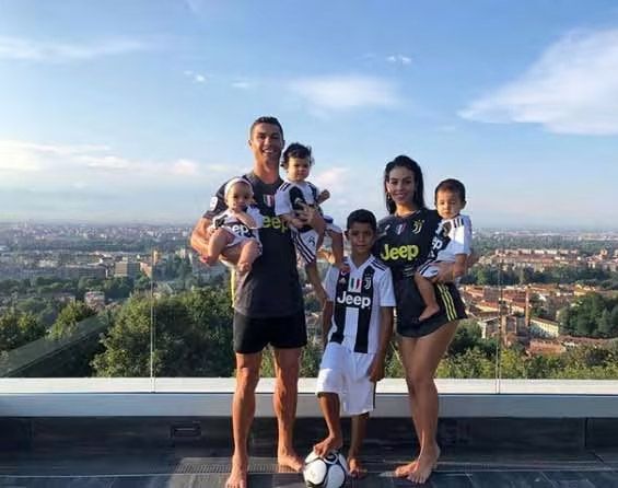 cristiano ronaldo and family on home rooftop 