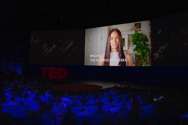 Misan Harriman posting a photo of Meghan Markle talking during his Ted Talk