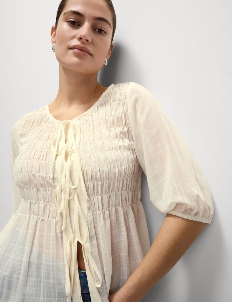 M&S Tie Front Shirred Top