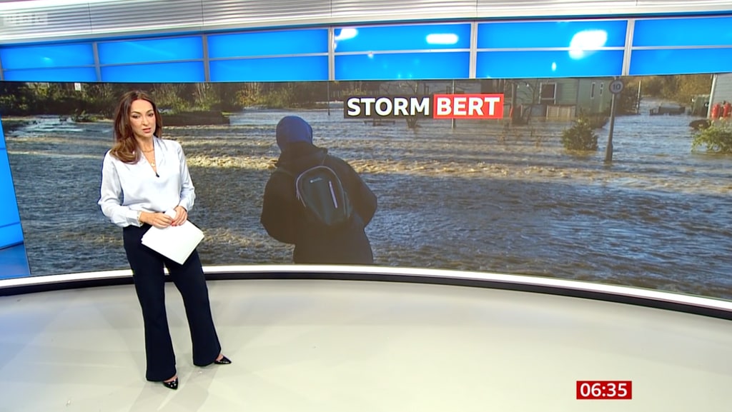 Sally Nugent talks about Storm Bert on BBC Breakfast