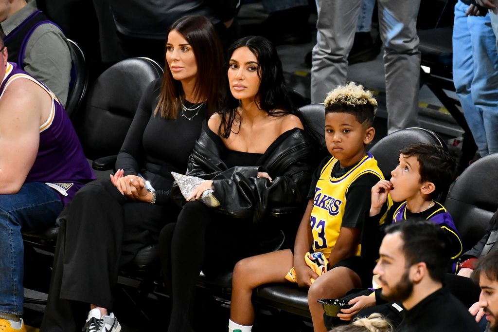 Kim Kardashian and Saint West attend a basketball game between the Los Angeles Lakers and the Phoenix Suns at Crypto.com Arena on December 05, 2023 in Los Angeles, California.