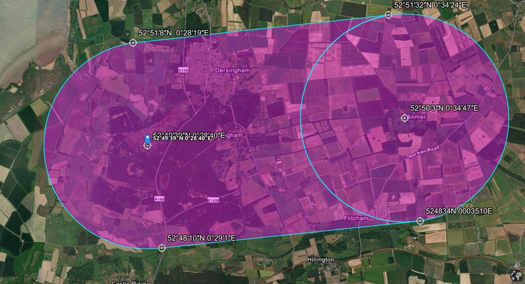 map with area circled in purple to indicate no-fly zone
