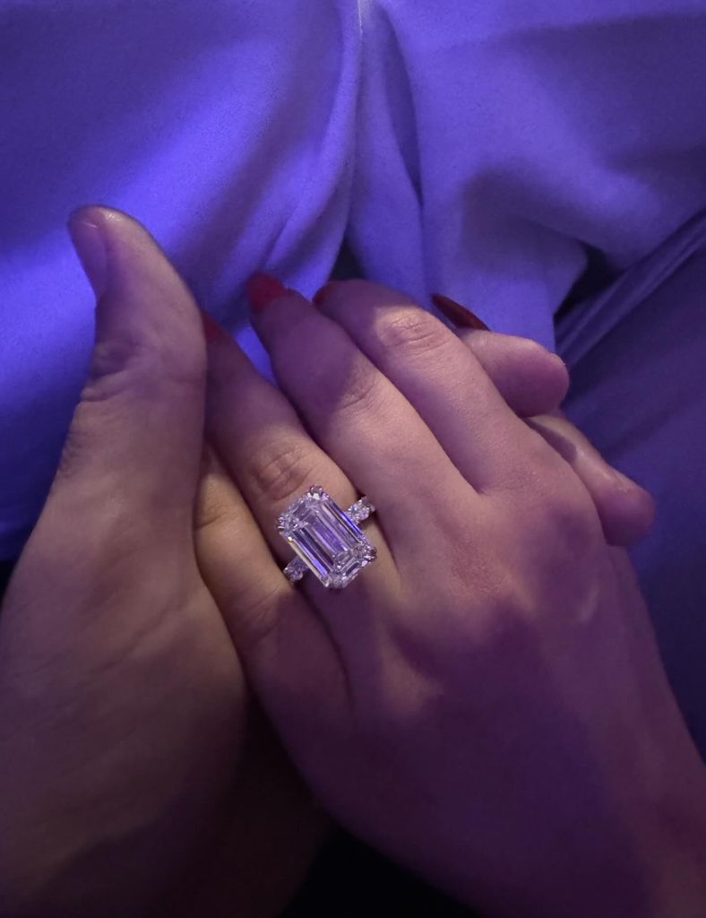 Princess Sheikha Mahra and French Montana holding hands with her engagement ring taking centre stage